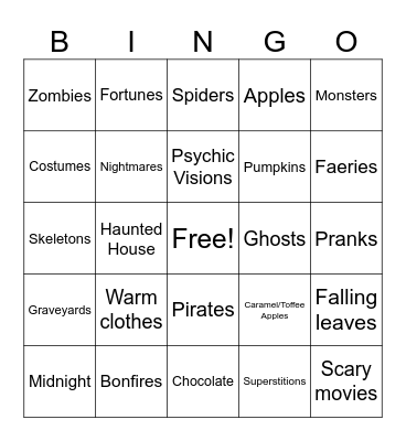Halloween Writing Bingo Card