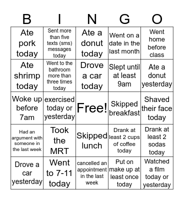 Find Someone Who Bingo Card