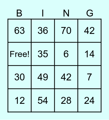 Maths Bingo! Bingo Card