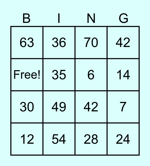 Maths Bingo! Bingo Card