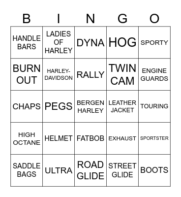 BIKER BINGO Card