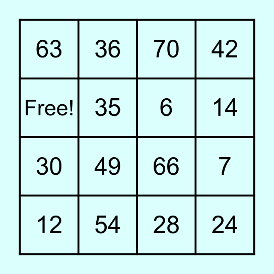 Maths Bingo! Bingo Card