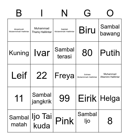 Jongin Bingo Card