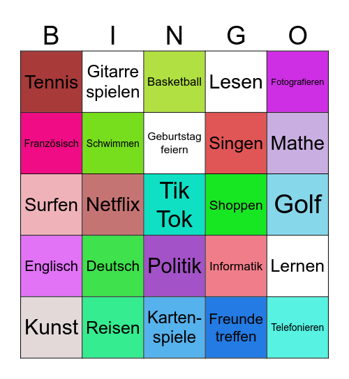 Was macht dir Spaß /keinen Spaß ? Bingo Card