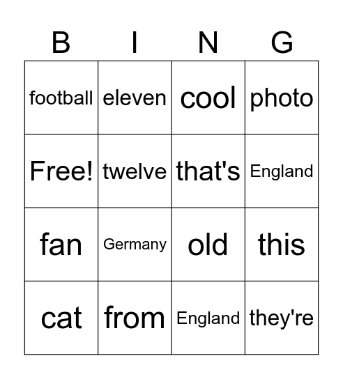 Unit 1. I'm from Greenwich Bingo Card