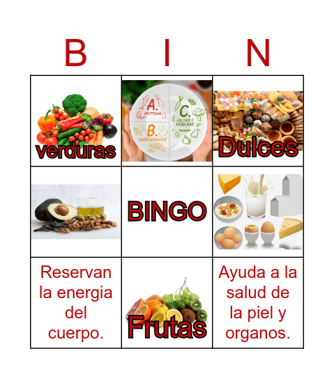 clasificacion de alimentos Bingo Card