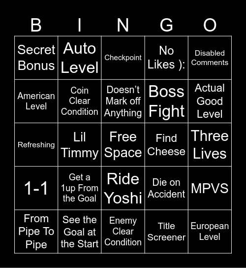 Mario Maker 2 Bingo (Endless Easy) Bingo Card