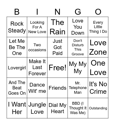 80s R&B Bingo Card
