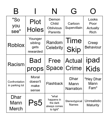 Dhar Mann Bingo Card