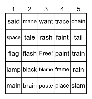 Short A & Long A (CVCe and CVVC) Bingo Card
