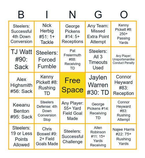 STEELERS BINGO Card