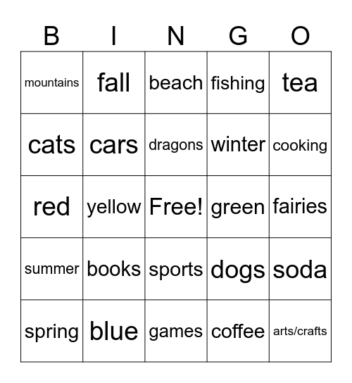 Favorite things Bingo Card