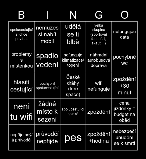 zbožňuju cestování vlakem Bingo Card