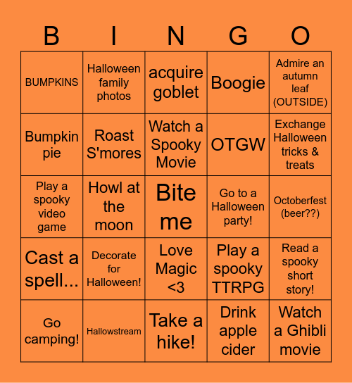 Autumn Bingo! Bingo Card