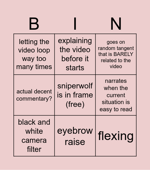 Ssniperwolf Bingo Card