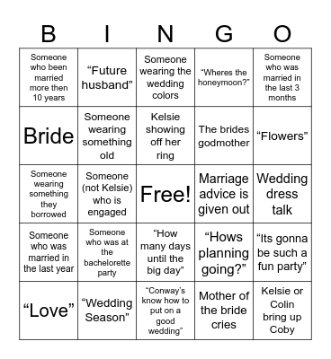 Kelsie’s Bridal Shower Bingo Card