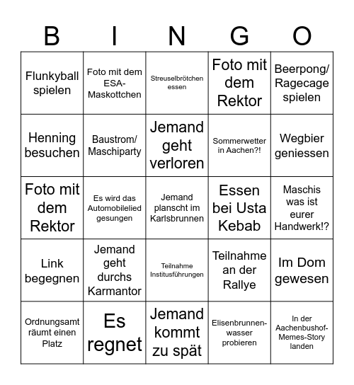 Ersti-Bingo Card