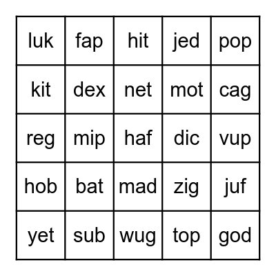 Phonics: a, e, i, o, u Bingo Card