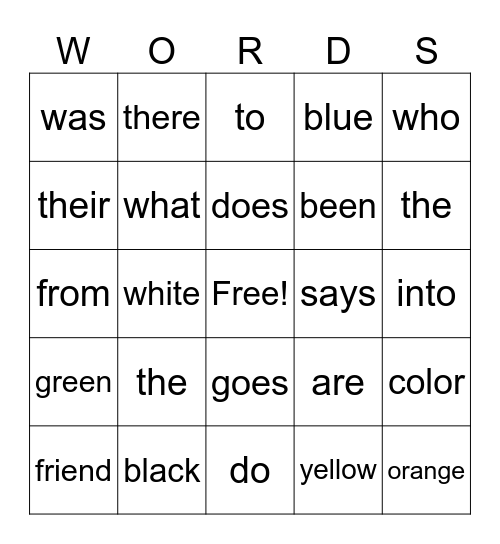 SIGHT WORD BINGO Card
