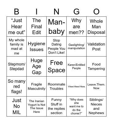 AITA Bingo Card