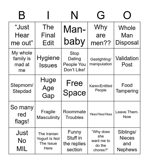 AITA Bingo Card