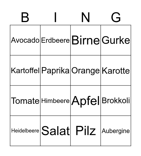 Obst & Gemüse Bingo Card