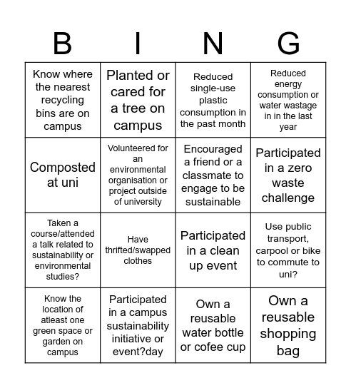 SEEN Bingo Card