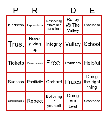 #PantherPride Bingo Card