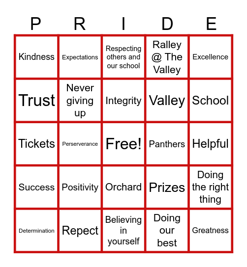 #PantherPride Bingo Card