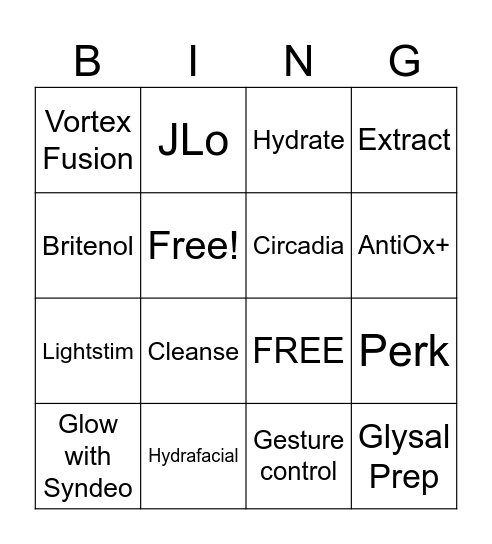 Hydrafacial Bingo Card