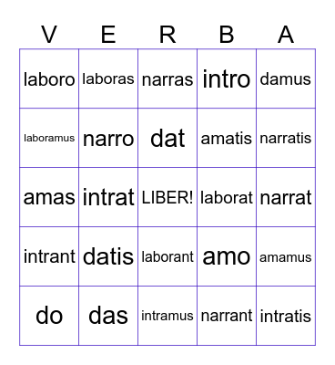 Latin Verbs Set 1 Bingo Card