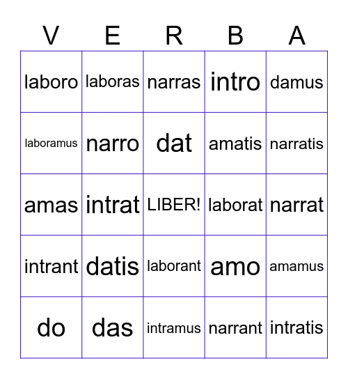 Latin Verbs Set 1 Bingo Card