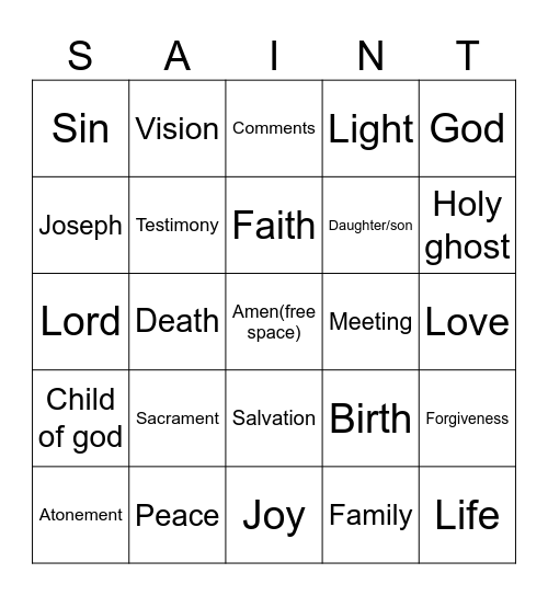 Lds conference bingo Card