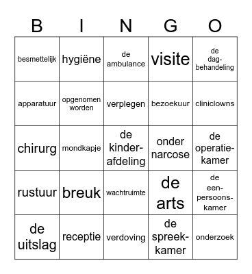 ziekenhuis Bingo Card