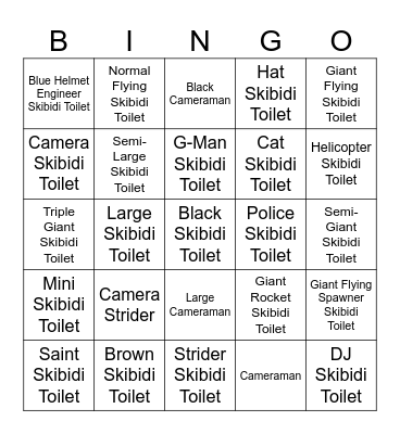 Skibidi Toilet Characters Season 1-5 Bingo Card