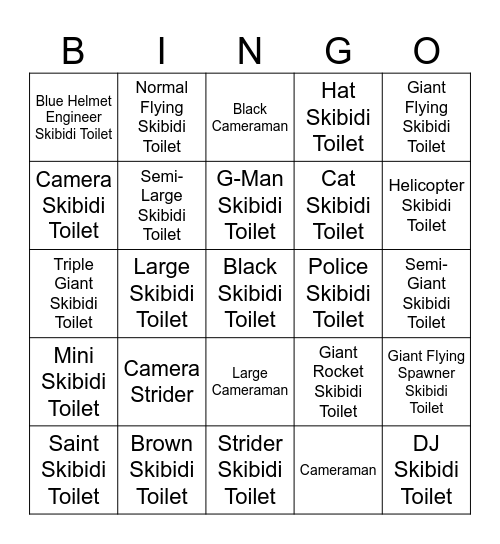 Skibidi Toilet Characters Season 1-5 Bingo Card
