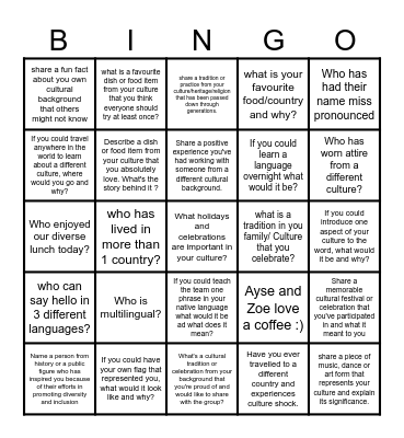 Celebrating you Bingo Card