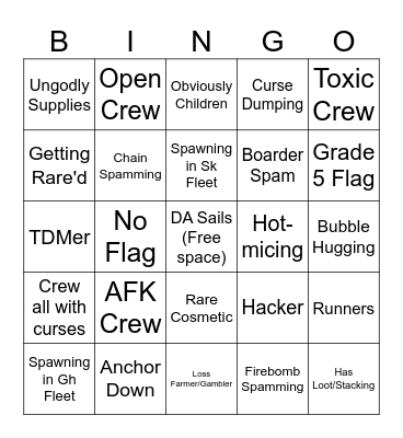 Sea of Thieves Hourglass PvP Bingo Card