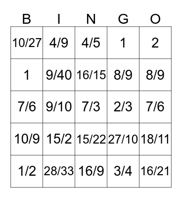Dividing Fractions  Bingo Card