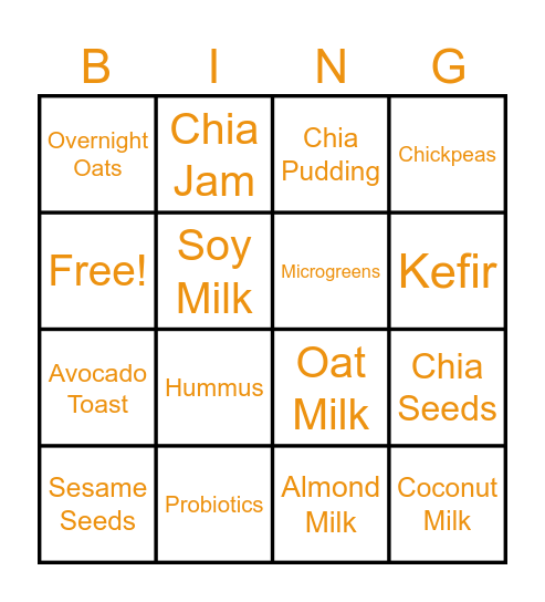 Nutrition Bingo Card