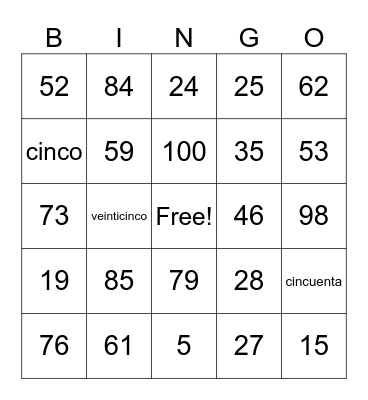 numeros 1-100 Bingo Card