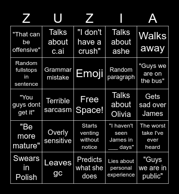 ZUZIA BINGO Card