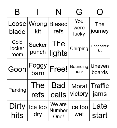 Steelers Excuses Bingo Card