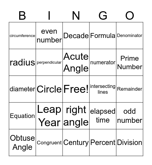 Vocabulary Bingo Card