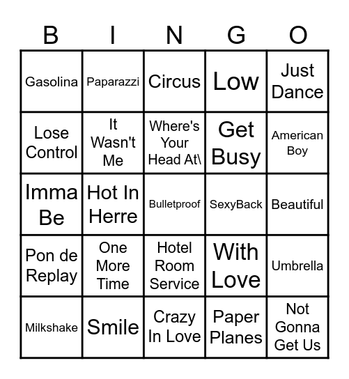 2000s Dance Party Bingo Card