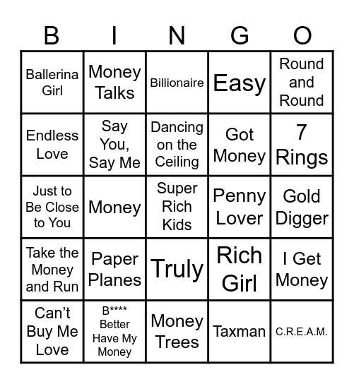 Richie Rich Bingo Card