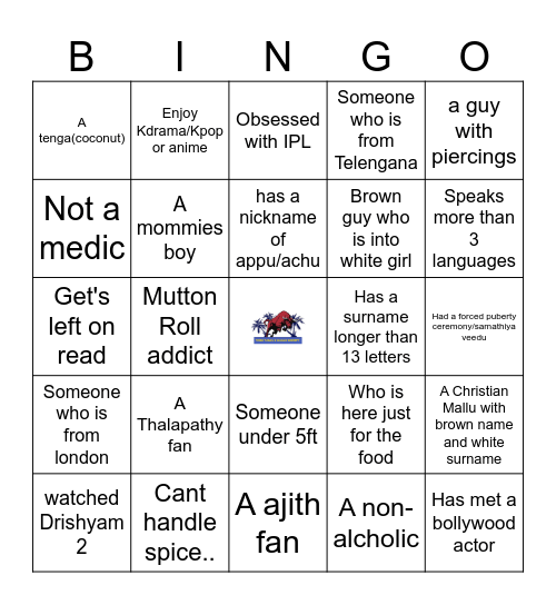 Tamil and Malayali Society Bingo Card