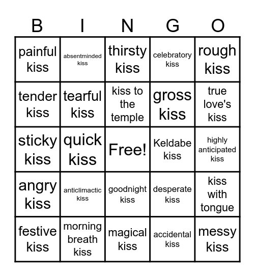 Codywan First Kiss Bingo Card