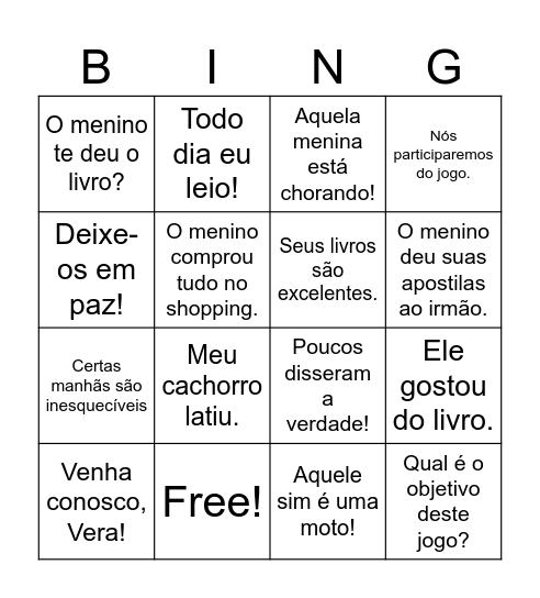 Pronomes Bingo Card