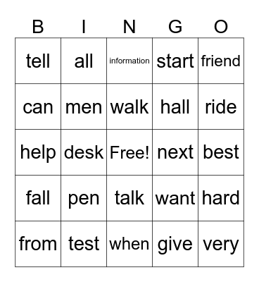 What's Next?  Book 1 Lesson 3 Bingo Card